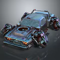 Futuristic Modified Car With Large Tires Mechanical Parts And Metallic Finish