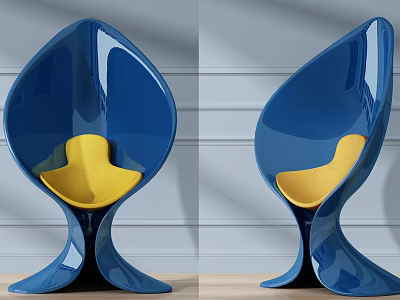 Modern Blue Accent Chair With Yellow Seat And Curved Glossy Design 3d model