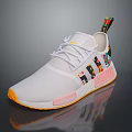 Stylish White Mesh Sneakers With Colorful Laces Orange Sole And Side Patterns