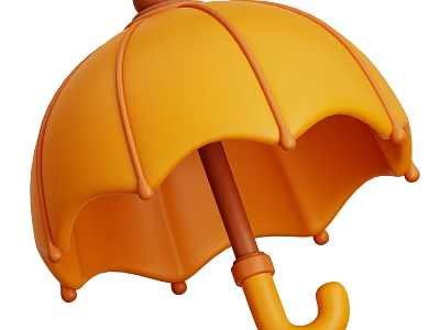 Orange Cartoon Style Umbrella With Curved Handle And Decorative Ribs For Daily Life Use 3d model