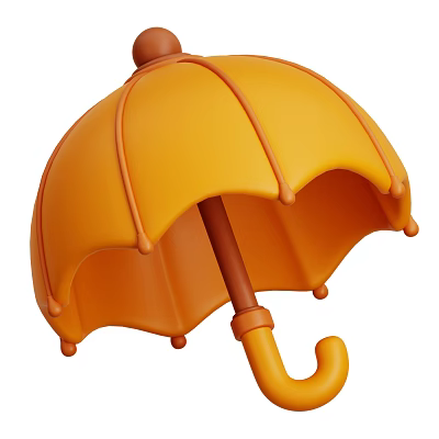 Orange Cartoon Style Umbrella With Curved Handle And Decorative Ribs For Daily Life Use 3d model