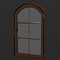 Arched Top Casement Window With Brown Frame Multi Pane Design And Handle 3d model