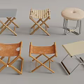 Various Design Stools With Cross Leg Folding Frames Wooden Metal And Leather Seats