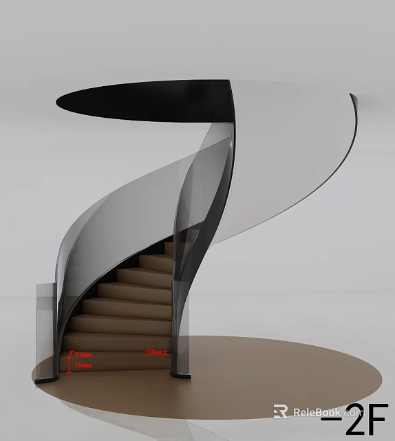 Modern Spiral Staircase With Glass Railing And Brown Steps In Minimalist Interior 3d model 