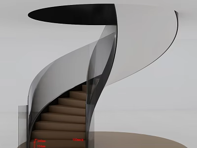 Modern Spiral Staircase With Glass Railing And Brown Steps In Minimalist Interior 3d model