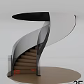 Modern Spiral Staircase With Glass Railing And Brown Steps In Minimalist Interior