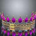 Decorative Crown with Purple Gemstones Gold Frame and Sparkling Diamonds on Black Background