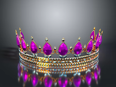 Decorative Crown with Purple Gemstones Gold Frame and Sparkling Diamonds on Black Background 3d model