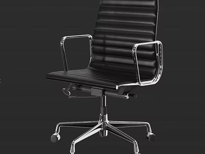 Modern Black Striped Office Chair With Metal Armrests And Wheeled Base 3d model
