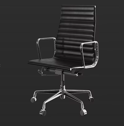 Modern Black Striped Office Chair With Metal Armrests And Wheeled Base 3d model