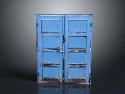 Blue Distressed Double Door Cabinet With Worn Wooden Panels And Classic Design 3d model