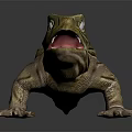Realistic Green Lizard 3D Model With Open Mouth White Eyes And Back Spines