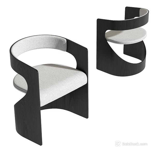 Modern Minimalist Dining Chairs With Black Wooden Frame And Light Gray Upholstered Seat 3d model 