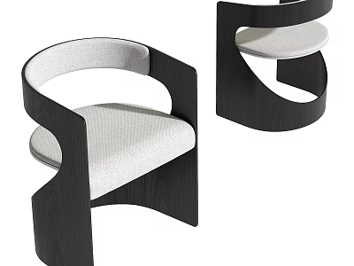 Modern Minimalist Dining Chairs With Black Wooden Frame And Light Gray Upholstered Seat 3d model