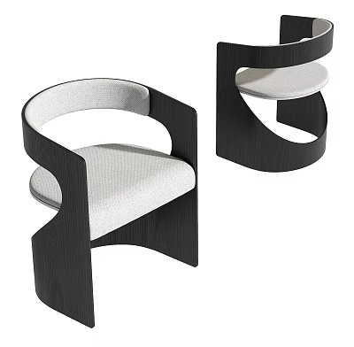Modern Minimalist Dining Chairs With Black Wooden Frame And Light Gray Upholstered Seat 3d model