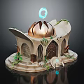 Cartoon Scene Featuring Stone Building With Golden Dome Vines Steps And Glowing Elements 3d model