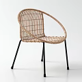 Two Rattan Outdoor Chairs with Modern Design Rattan Side Table and Black Metal Legs