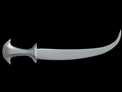Curved Silver Blade Weapon Featuring Ornate Handle Design Against Black Background 3d model