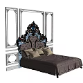 Classic European Style Double Bed With Ornate Upholstered Headboard And Symmetrical Wall Panels