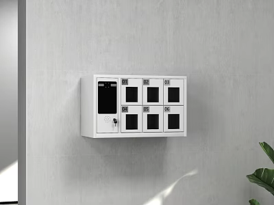 Wall Mounted White Storage Lockers With Multiple Compartments And Electronic Panel 3d model