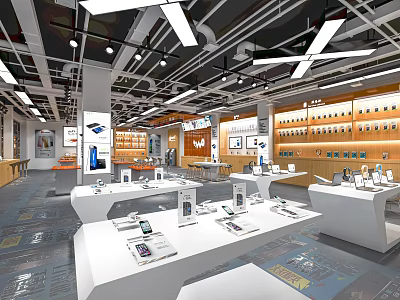 Modern Digital Store Interior With Display Tables And Mobile Phones 3d model