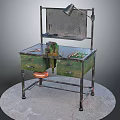 Vintage Workbench With Green Drawers Metal Frame Table Lamp Bench Vice Tools And Orange Stool