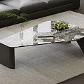 Modern Marble Coffee Table With Black Legs Green Plant Books And Fruits On Gray Rug