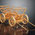 Vintage Handmade Wooden Cart With Wooden Wheels And Wicker Frame Design
