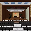Large Modern Conference Room With Rows Of Seats Stage Plants And Skylights