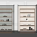 Modern Open Multi Layer Shelving Unit With Metal Frame And Decorative Items 3d model