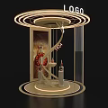 Modern Exhibition Island Design With LOGO Circular Light Strips And Display Items 3d model