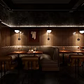 Modern Bar Interior Featuring Wooden Panels Leather Seats And Pendant Lights