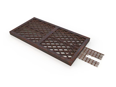 Brown Metal Grille Panel With Grid Design And Extended Strips 3d model