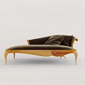 Modern Chaise Lounge With Wooden Frame Dark Upholstery And Decorative Cushions