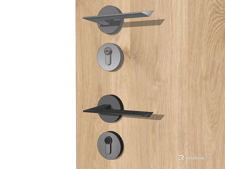 Stylish Modern Door Handle Design With Black Metal Finish On Wooden Door 3d model 