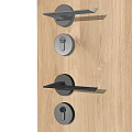 Stylish Modern Door Handle Design With Black Metal Finish On Wooden Door
