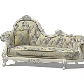 Classic European Style Chaise Lounge With Carved Details And Blue White Floral Fabric