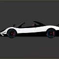 White Convertible Super Car with Black Stripes Red Seats and Blue Rims