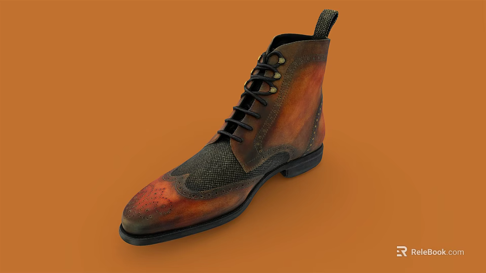 Lace up Leather Boots with Red and Black Gradient Design on Orange Background 3d model 