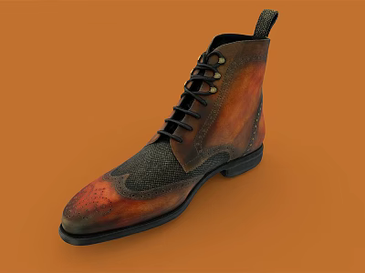 Lace up Leather Boots with Red and Black Gradient Design on Orange Background 3d model