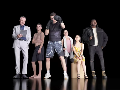 Group of Diverse People With Suits Boxing Gloves And Casual Outfits Posing Together 3d model