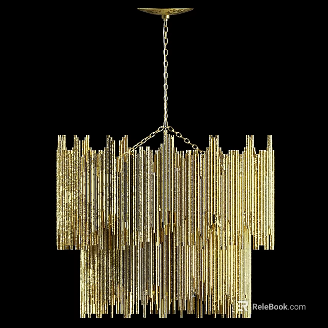 Elegant Golden Chandelier with Slender Vertical Bars Modern Interior Design 3d model 