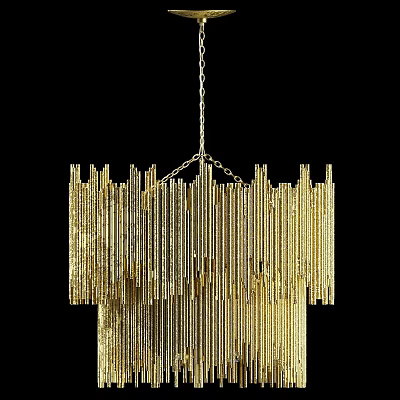 Elegant Golden Chandelier with Slender Vertical Bars Modern Interior Design 3d model