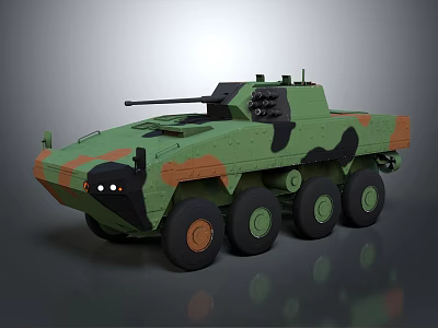 Armored Military Vehicle With Camouflage Paint 8 Wheeled Design And Top Mounted Weapon 3d model