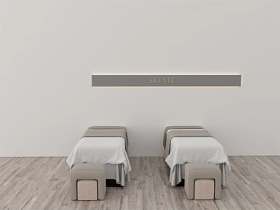 Relaxing Massage Beds In Modern SPA Room With Wooden Floor And Stools 3d model