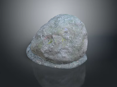 Natural Gray Stone With Rough Textured Surface And Mossy Patches On Base 3d model