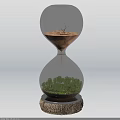 Decorative Ornament Set Hourglass with Withered Tree Sand Top and Green Grassland Trees Below
