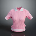 Pink Knitted Short Sleeve Top with White Collar Cuffs and Hem