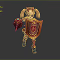 Cute Game and Movie Character With Red and Gold Armor Twin Ponytails Shield and Weapon