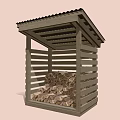 Wooden Firewood Storage Shed With Slatted Sides Roof And Stacked Logs Inside